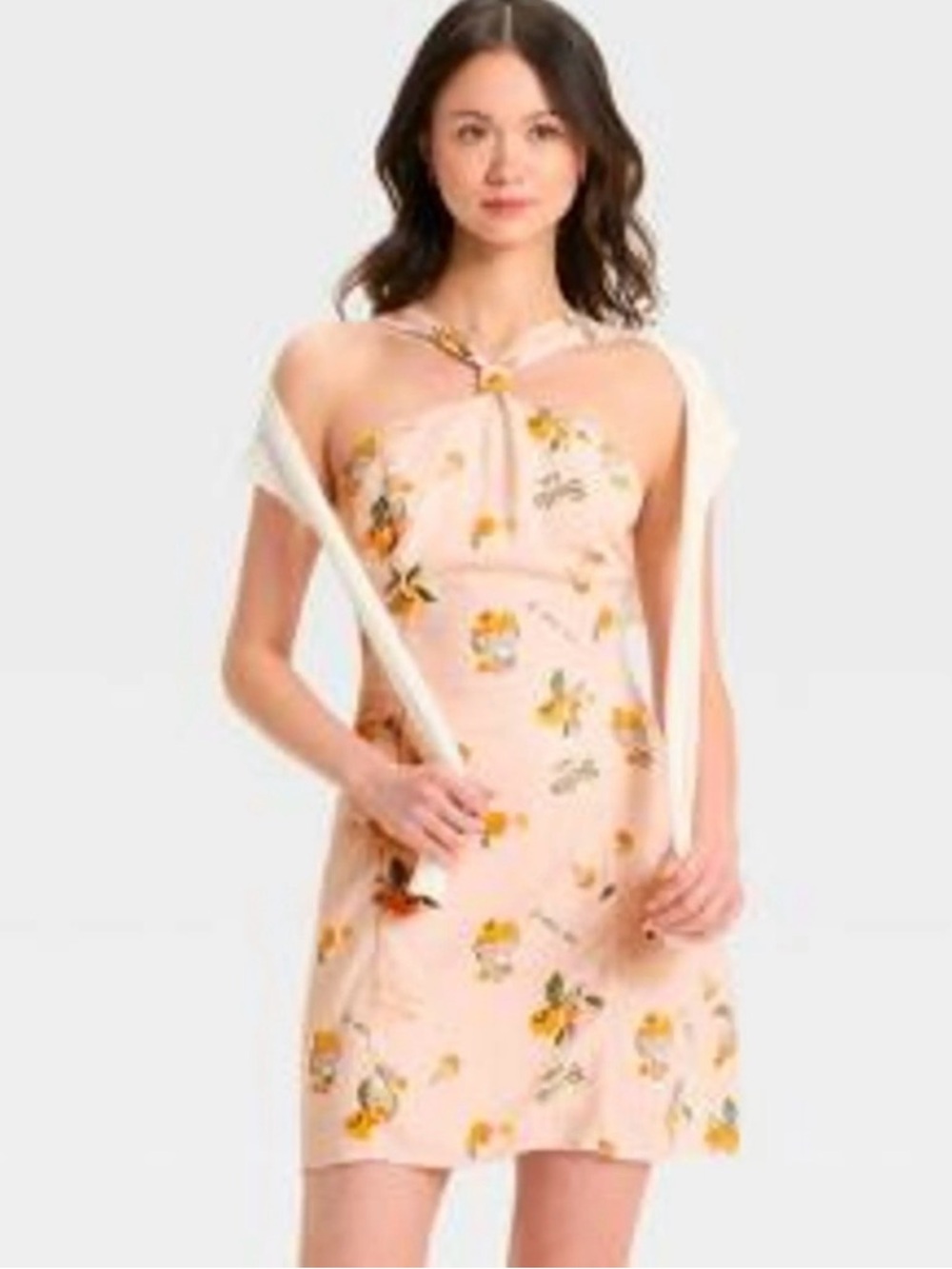 Floral Halter Mini Dress in Blush Pink